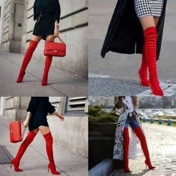 Sexy stretchy suede side zipper thigh high over the knee pointed toe boots - Picture 4 of 8